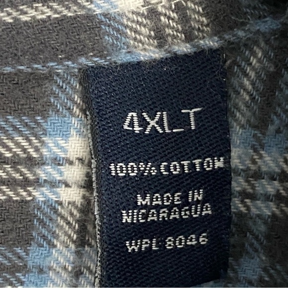 John Ashford Flannel Shirt Mens 4XLT Blue Black Plaid Cotton Button Down - Picture 7 of 9